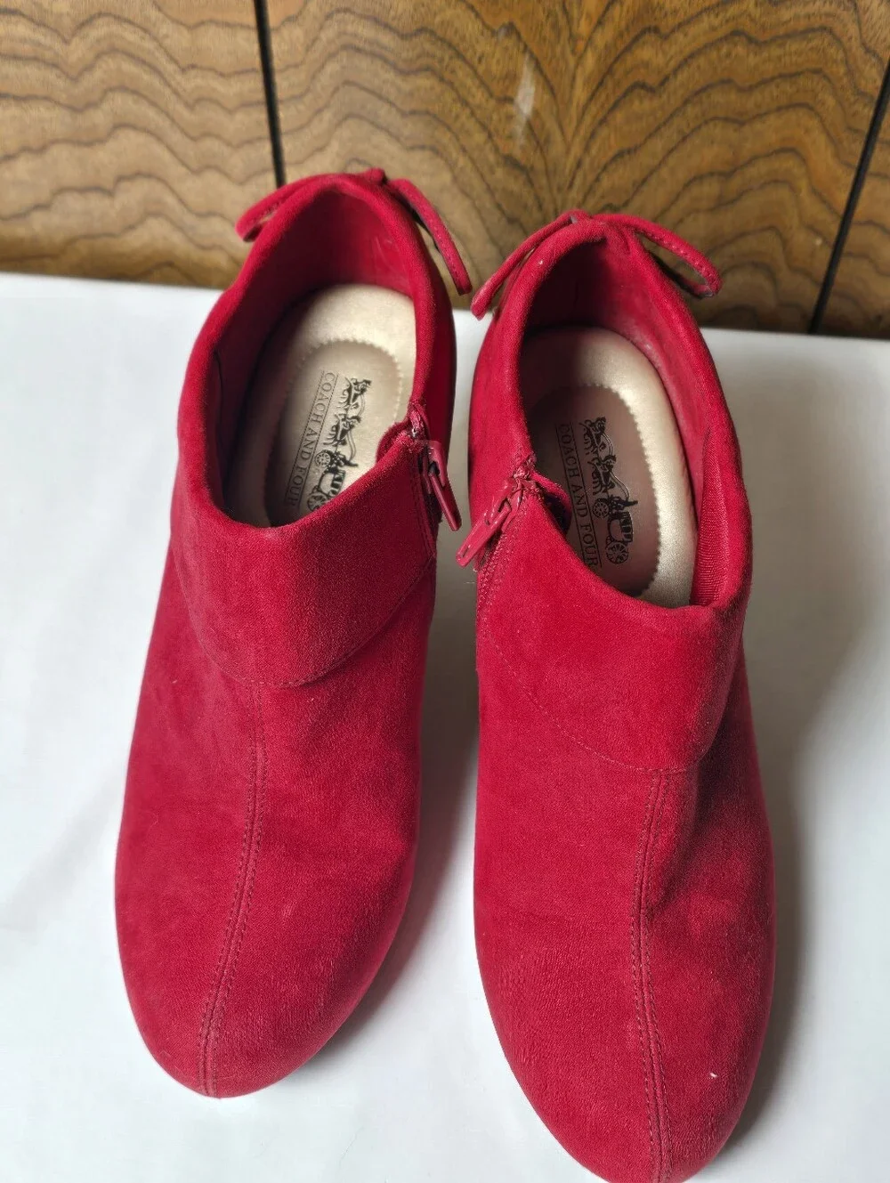 Coach and Four Red Suede Ankle Booties